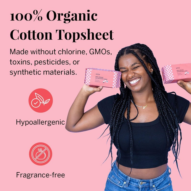 Pixie Cup Pixie Organic Cotton Panty Liners for Women - Long Wrapped Pantiliners - Light Absorbency & Ultra-Thin - Leak-Proof, Hypoallergenic & Unscented for Feminine Care - Compostable - 44 Count - Image 2